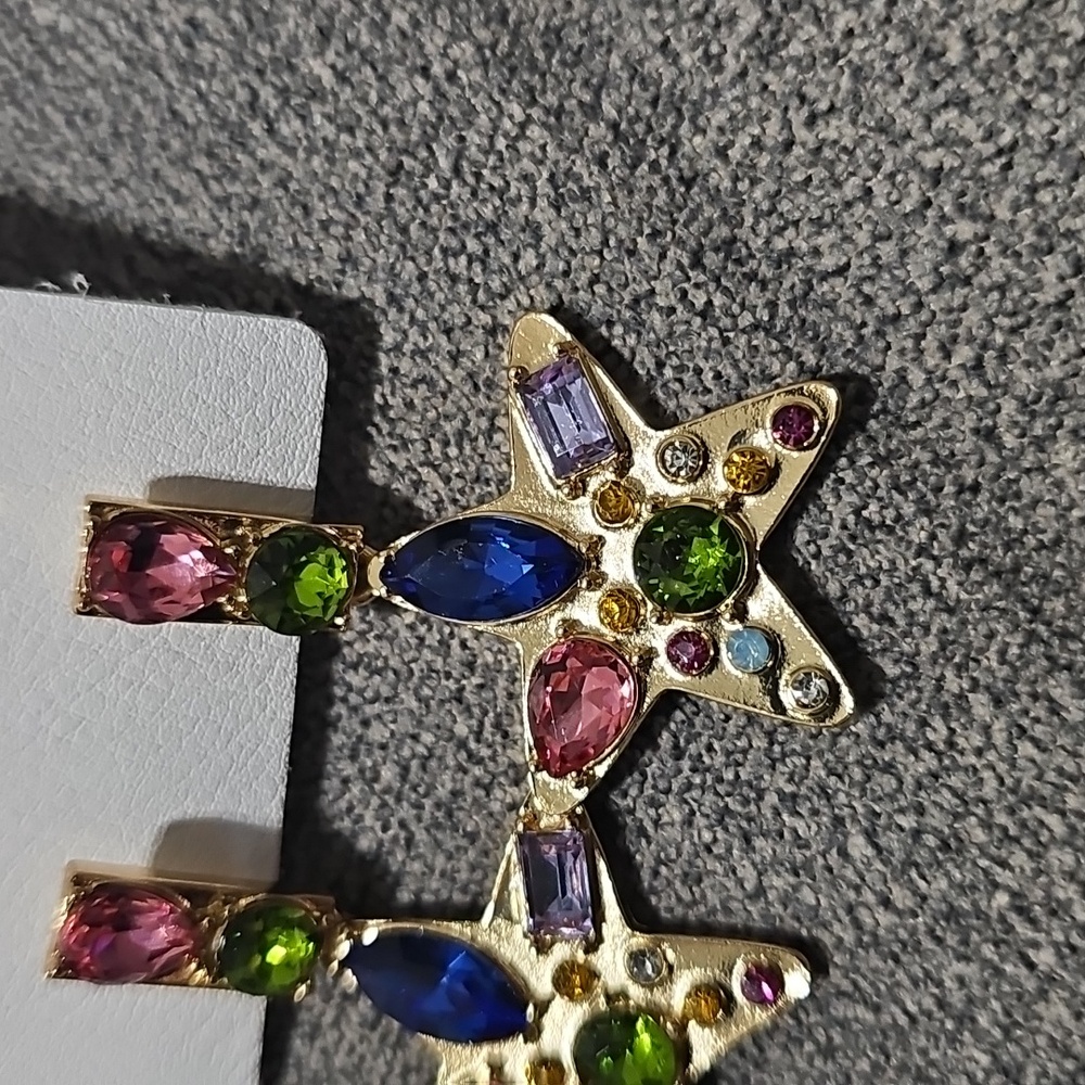 NWT Free People Nancy Ann Earring Post Gold Tone Rainbow Rhinestone - Picture 3 of 4